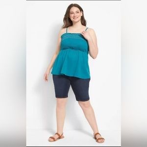 Lane Bryant 100% Cotton Classic Square-Neck Smocked Tank-Tahitian Tide 22W NWT